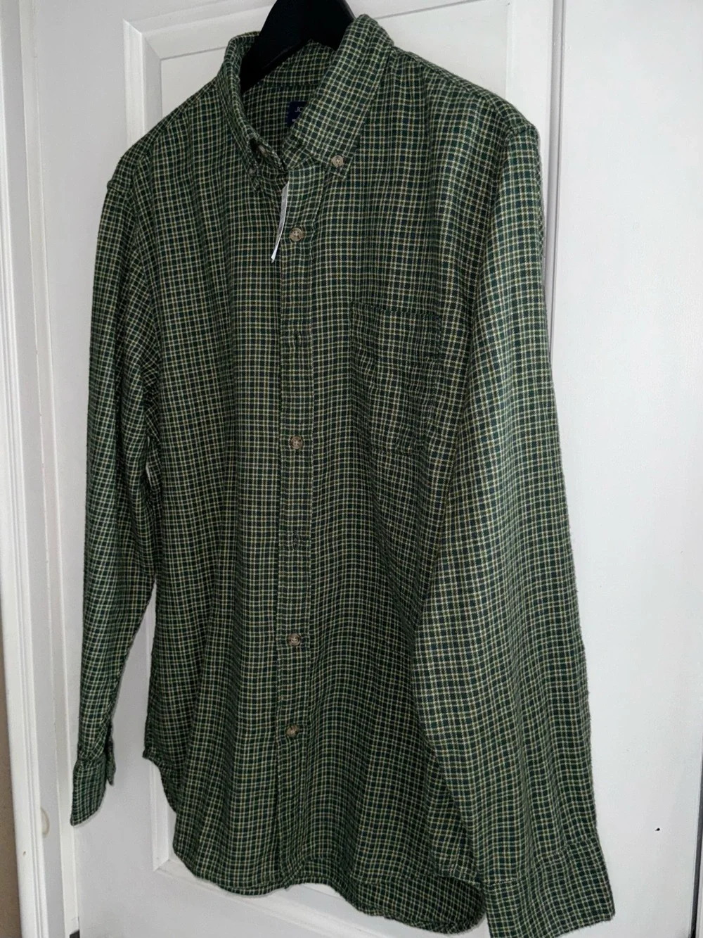 J. Crew NWT Brushed Twill Button-Down Shirt in Green/Tan Micro-Plaid